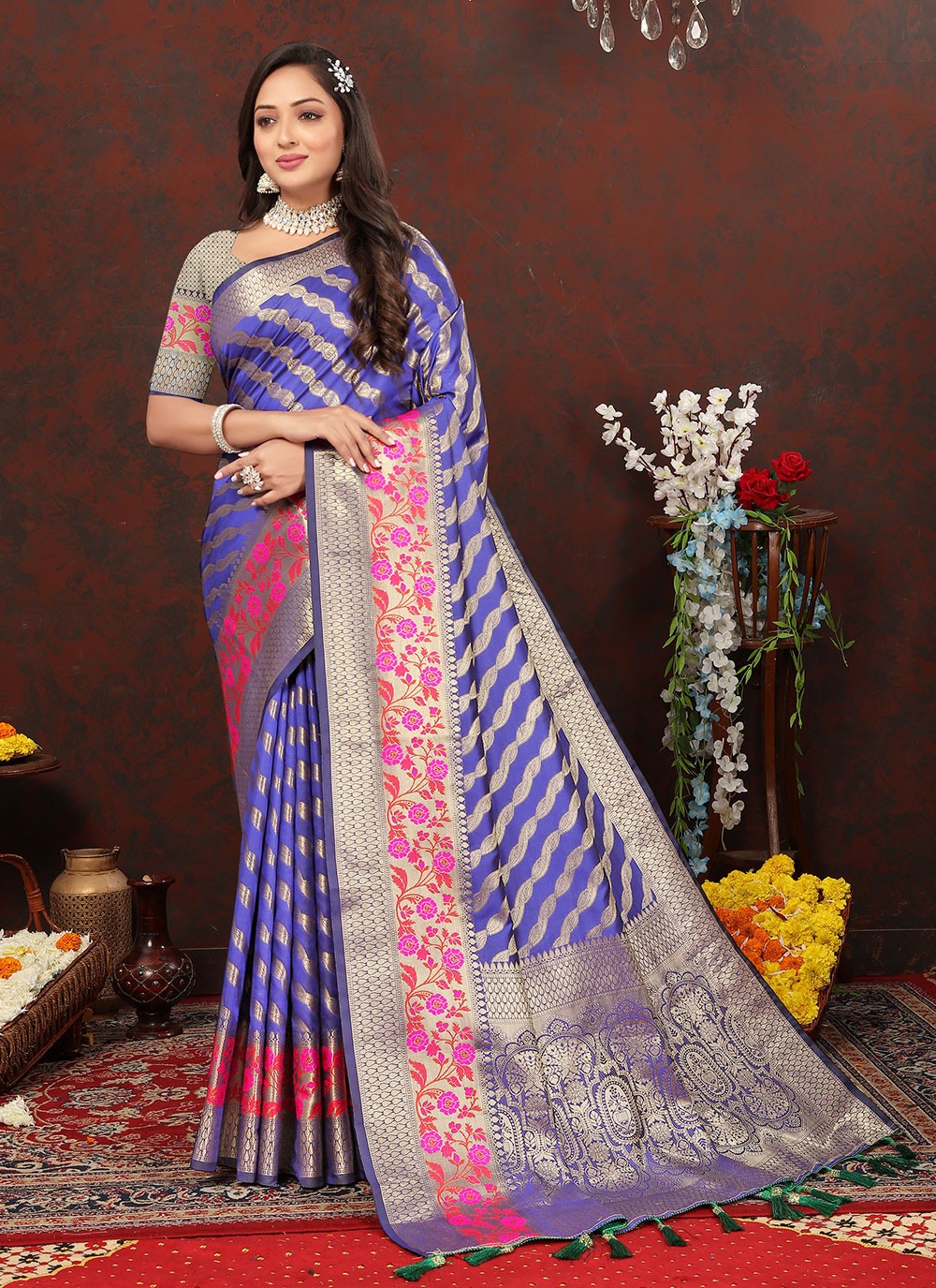 Trendy Meenakari Organza, Silk Saree - S5046