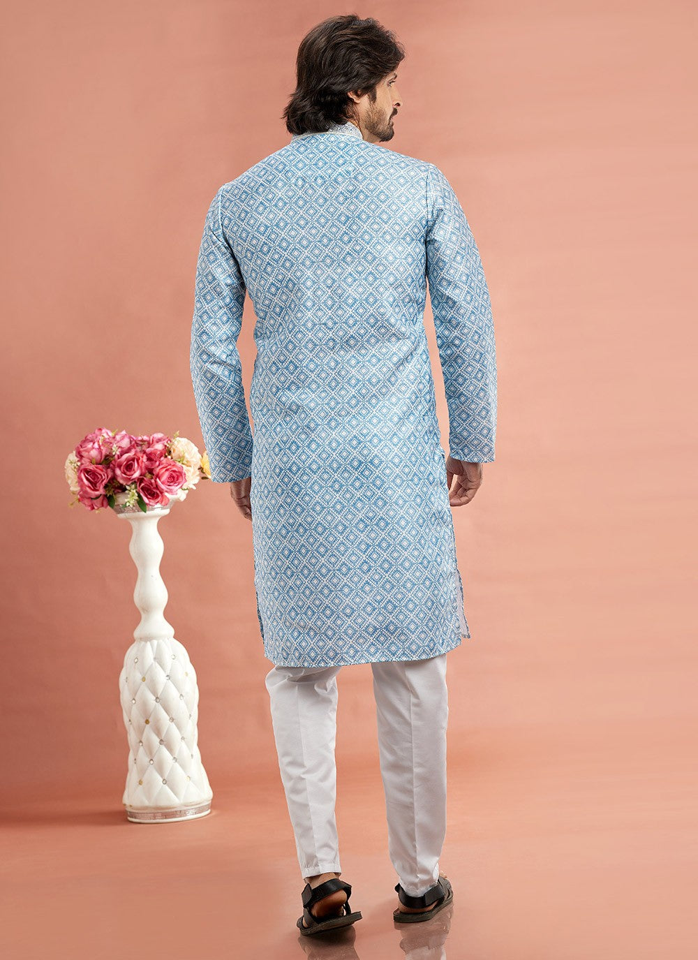 Digital Print Cotton Blue Kurta Pyjama - M7090