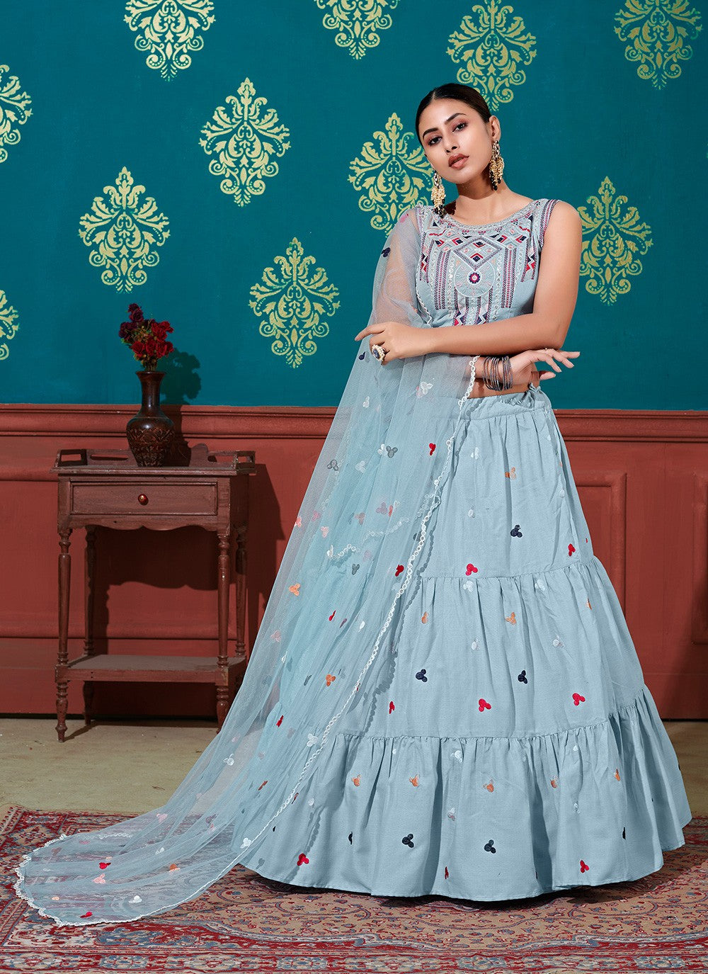 Printed Silk A - Line Lehenga - L0286