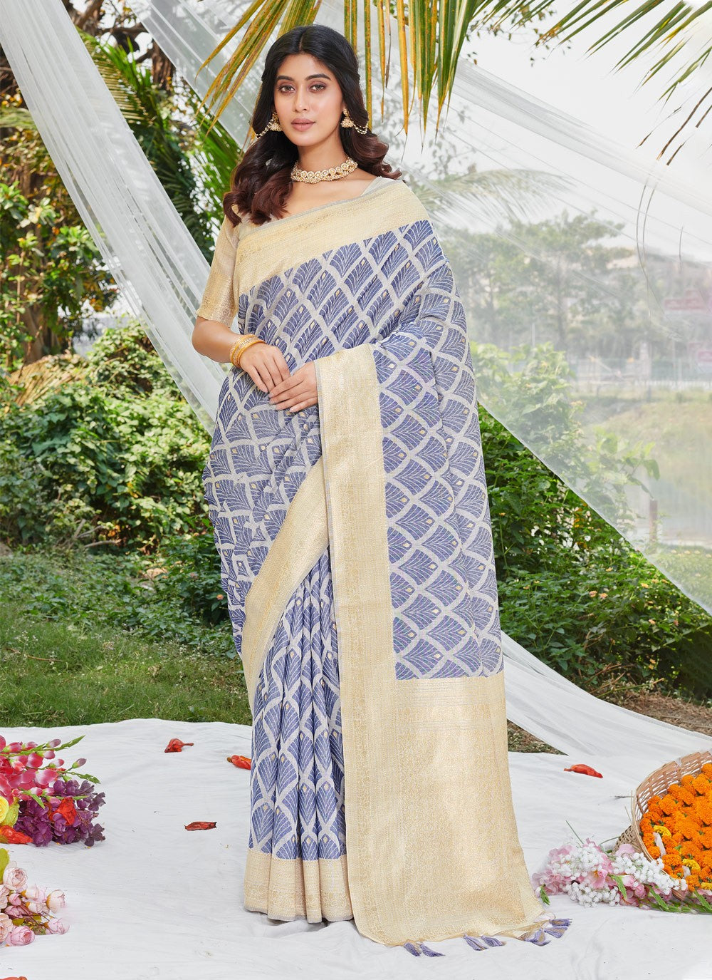 Designer Fancy Work Cotton Saree - S5965