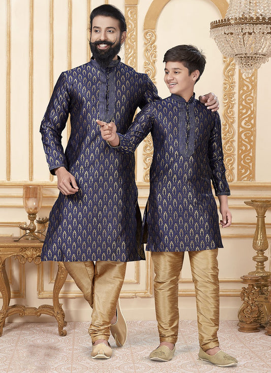 Buttis Jacquard Silk Blue Kurta Pyjama - M1914