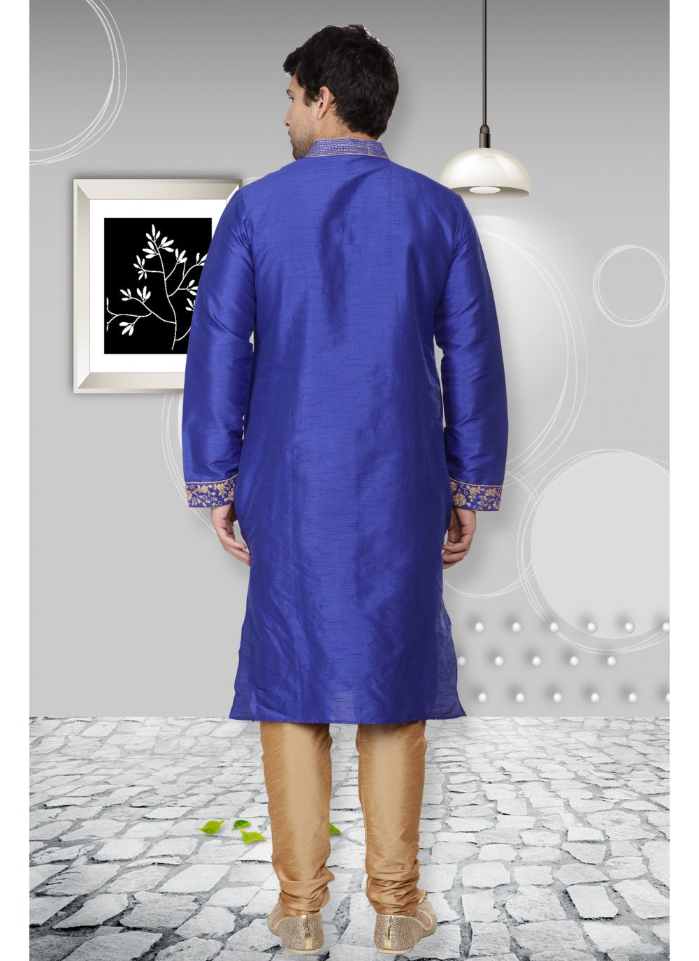 Embroidered Art Dupion Silk Blue Kurta Pyjama - M1100