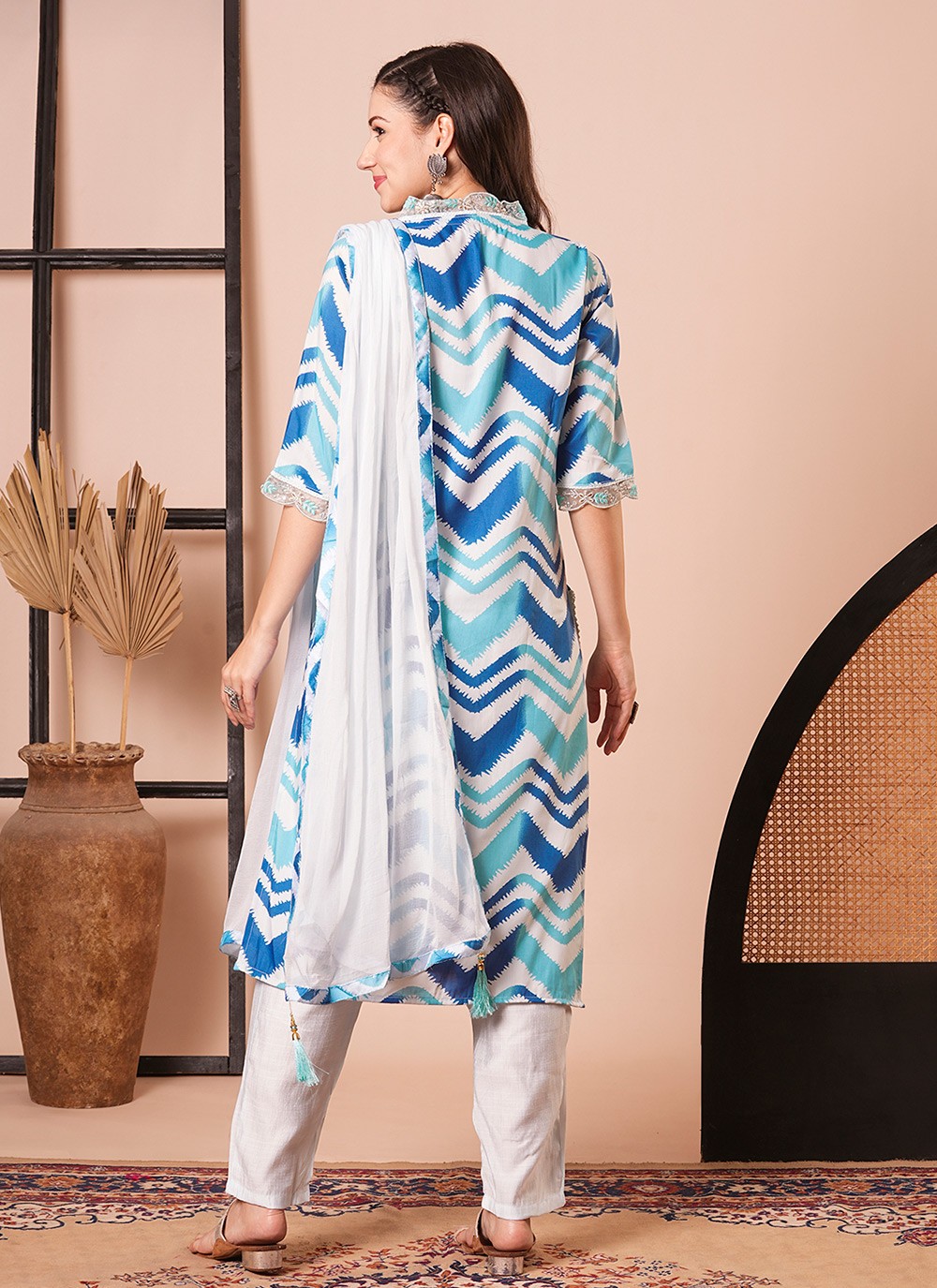 Embroidered Muslin Pant Style Suit - T4474