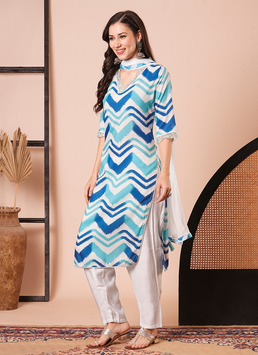 Embroidered Muslin Pant Style Suit - T4474