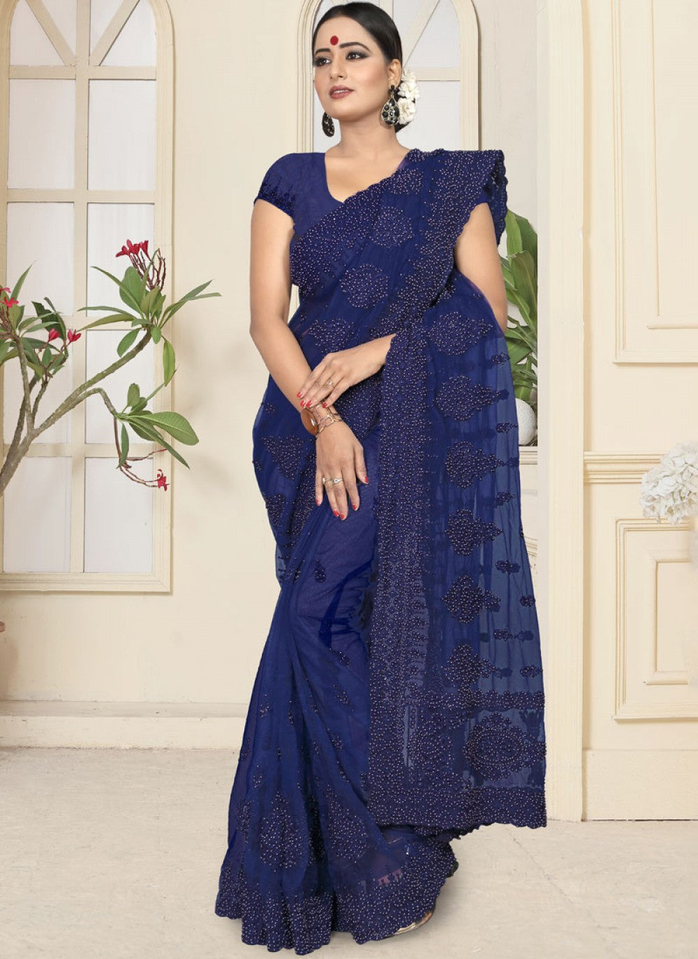 Classic Embroidered Net Saree - S0110