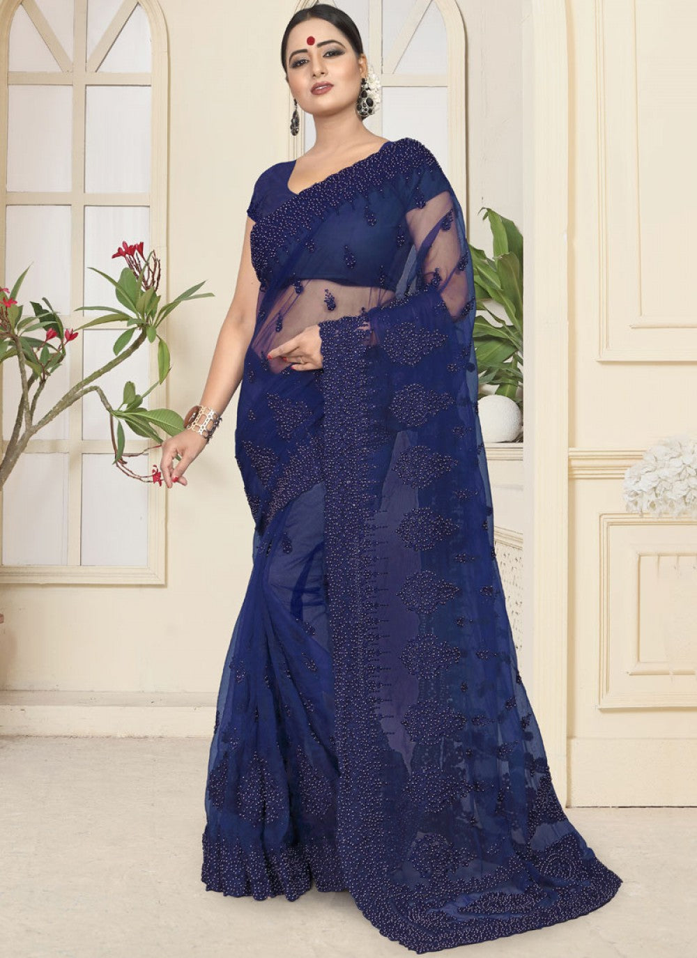 Classic Embroidered Net Saree - S0110