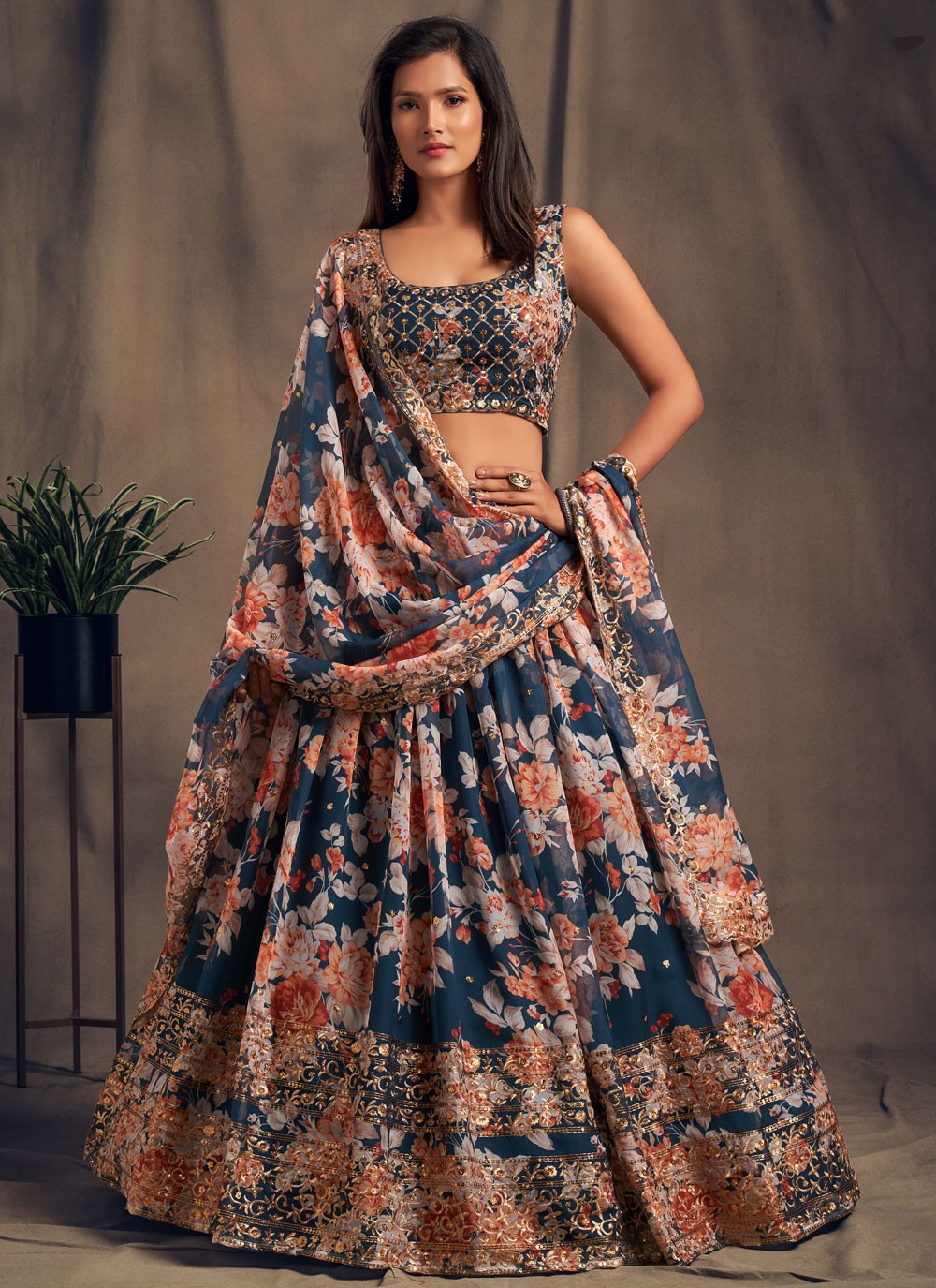 Embroidered Organza A - Line Lehenga - L0259