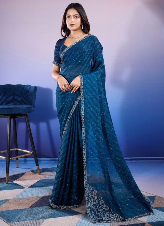 Classic Dimond Chiffon Satin Saree - S9676