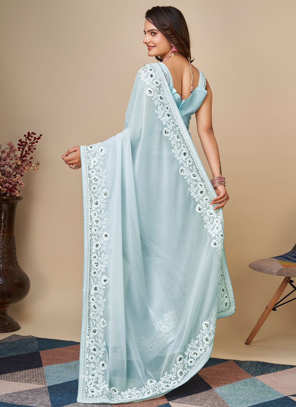 Classic Embroidered Georgette Saree - S4679