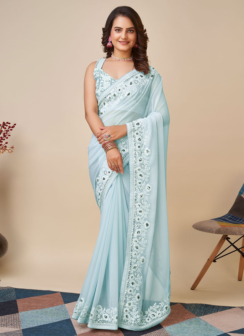 Classic Embroidered Georgette Saree - S4679