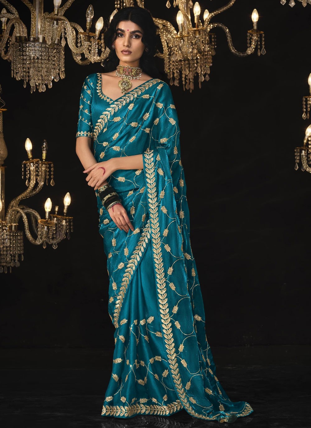 Classic Border Work Silk, Tissue Saree - S6590