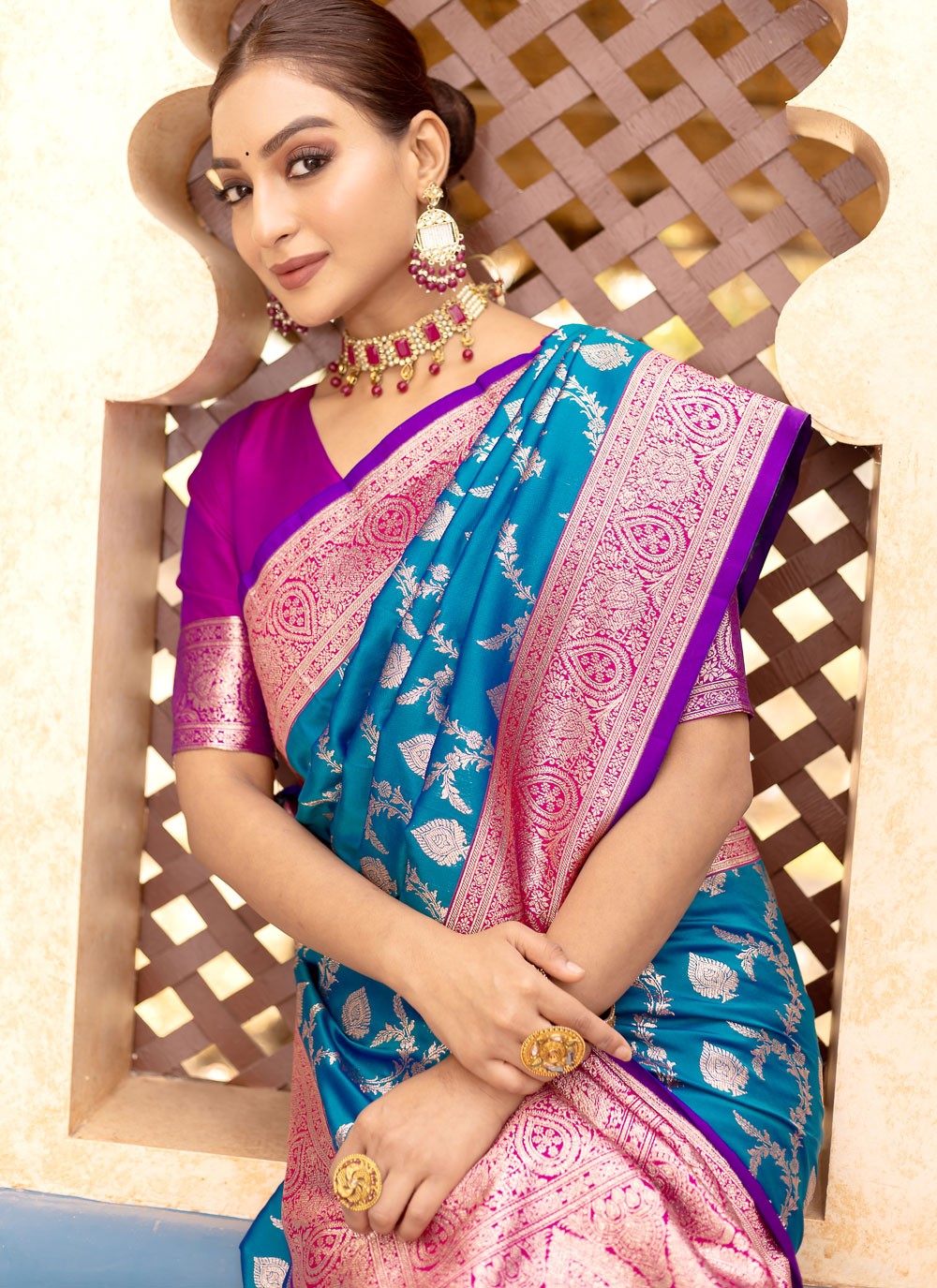 Classic Weaving Zari Satin Silk Purple Saree - S10787