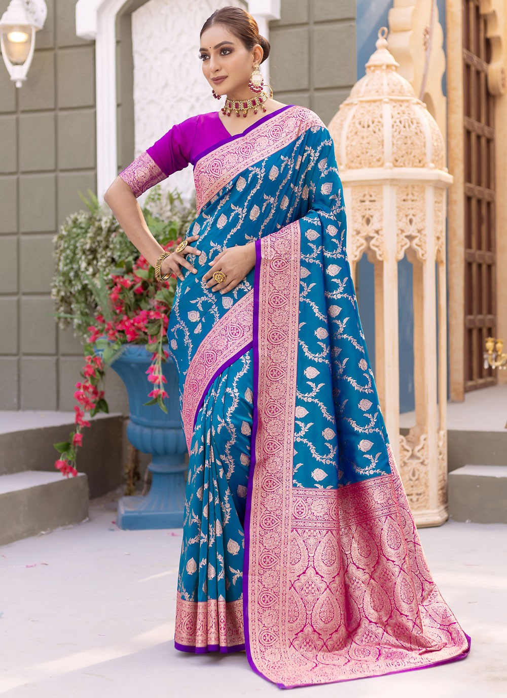 Classic Weaving Zari Satin Silk Purple Saree - S10787