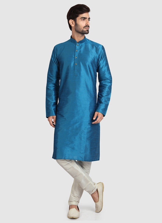 Plain Art Silk Blue Kurta Pyjama - M3418