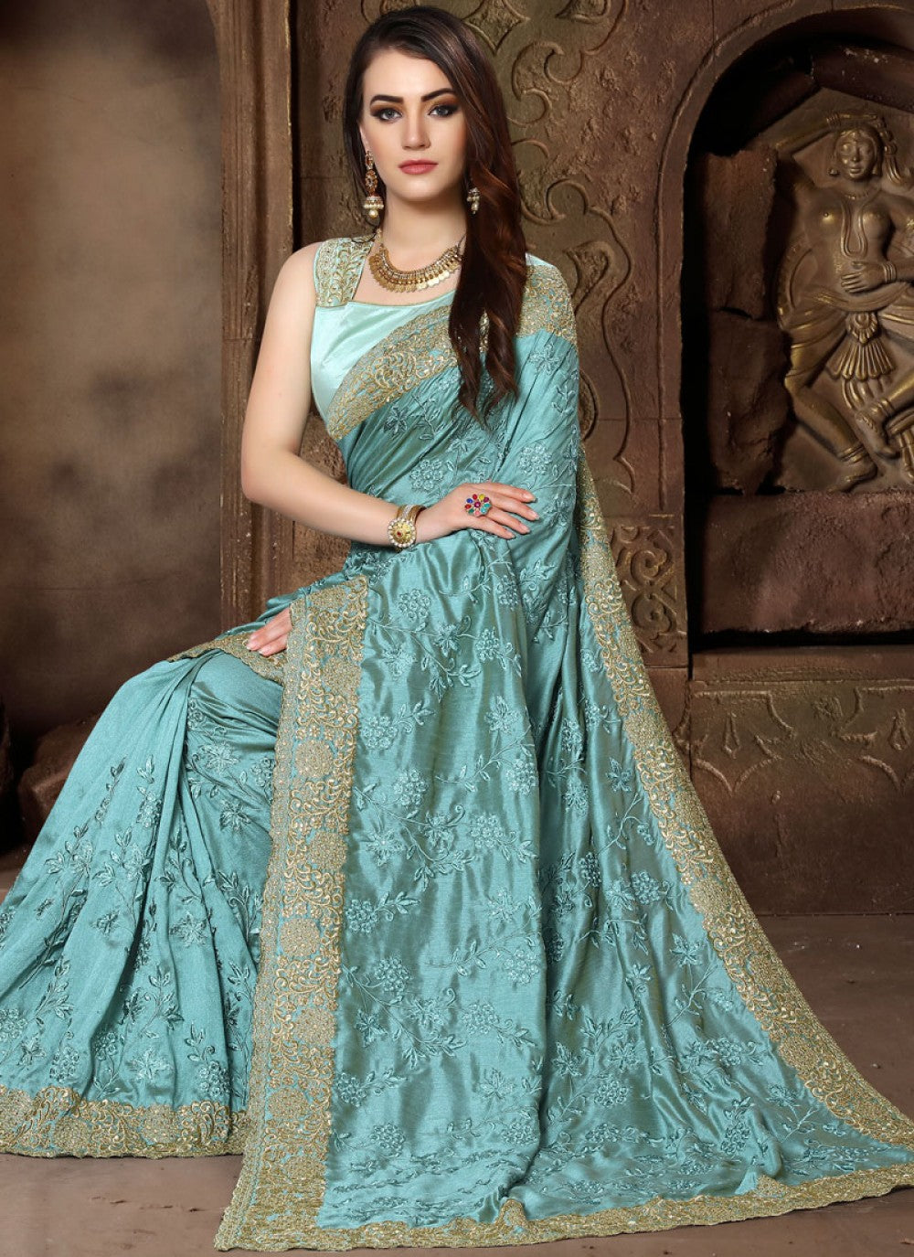 Classic Embroidered Art Silk Saree - S0022