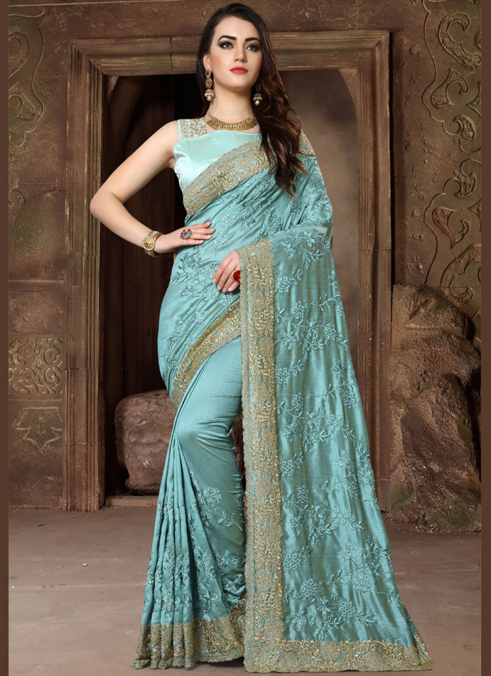 Classic Embroidered Art Silk Saree - S0022