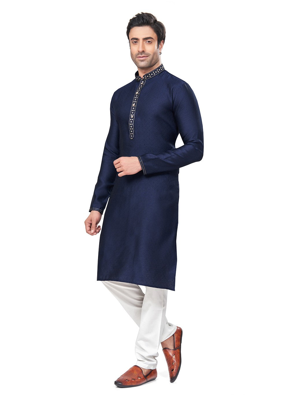 Mirror Jacquard Blue Kurta Pyjama - M8491