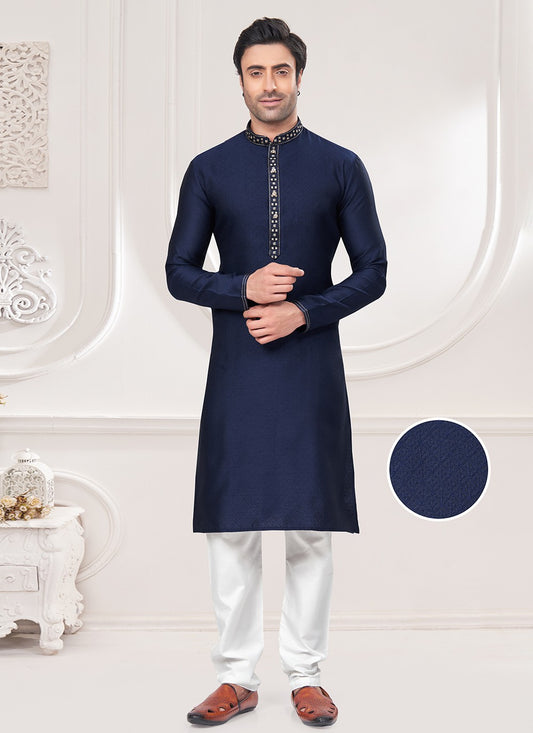 Mirror Jacquard Blue Kurta Pyjama - M8491