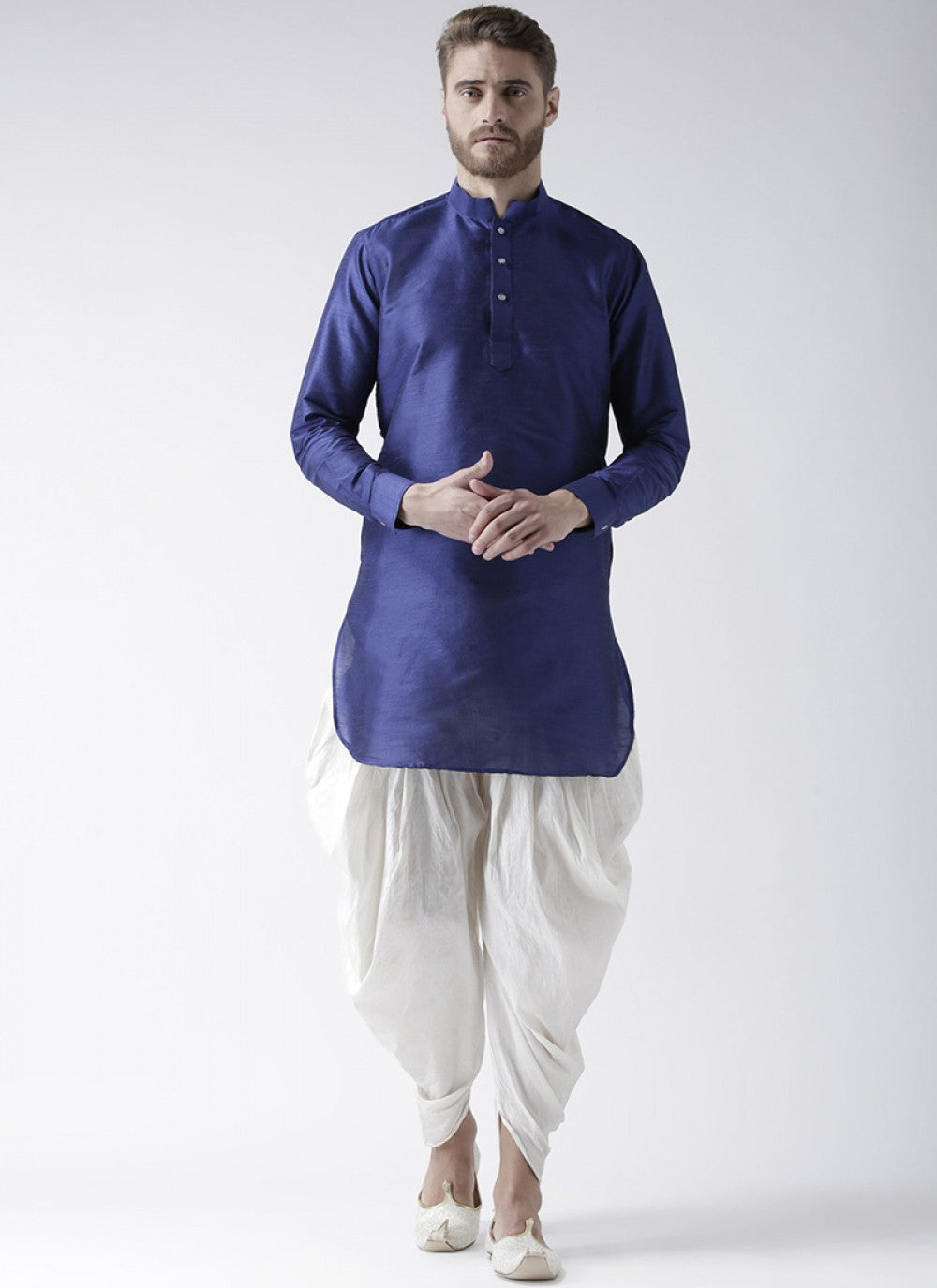 Plain Art Dupion Silk Blue Dhoti Kurta - M1433