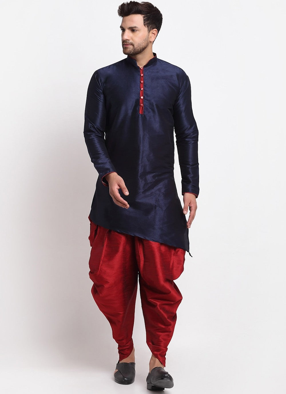 Plain Dupion Silk Blue Dhoti Kurta - M2390