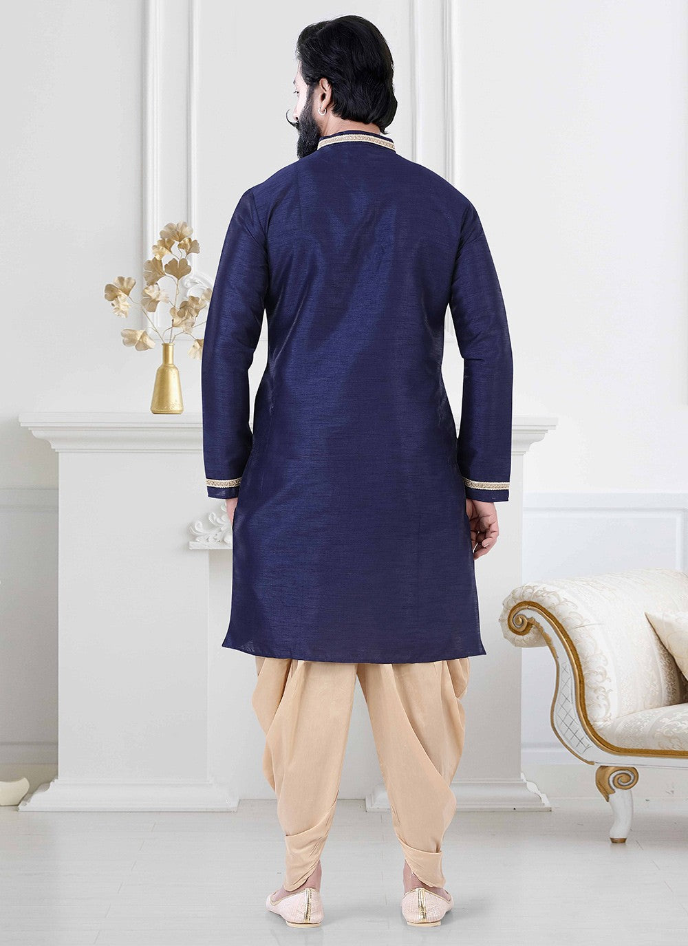 Plain Silk Blue Dhoti Kurta - M4180