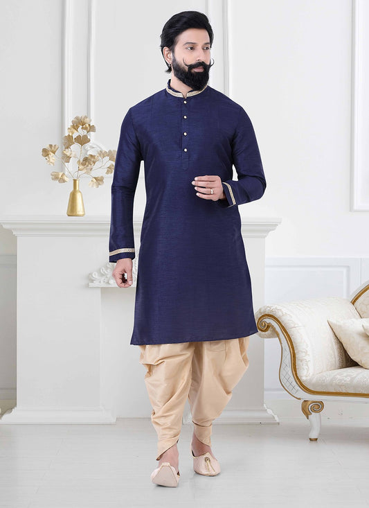 Plain Silk Blue Dhoti Kurta - M4180