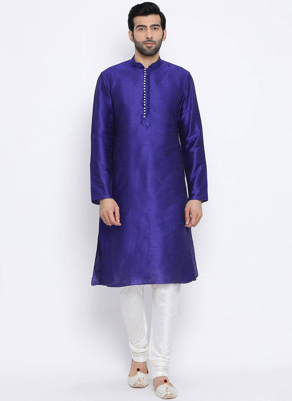 Plain Dupion Silk Blue Kurta Pyjama - M2008