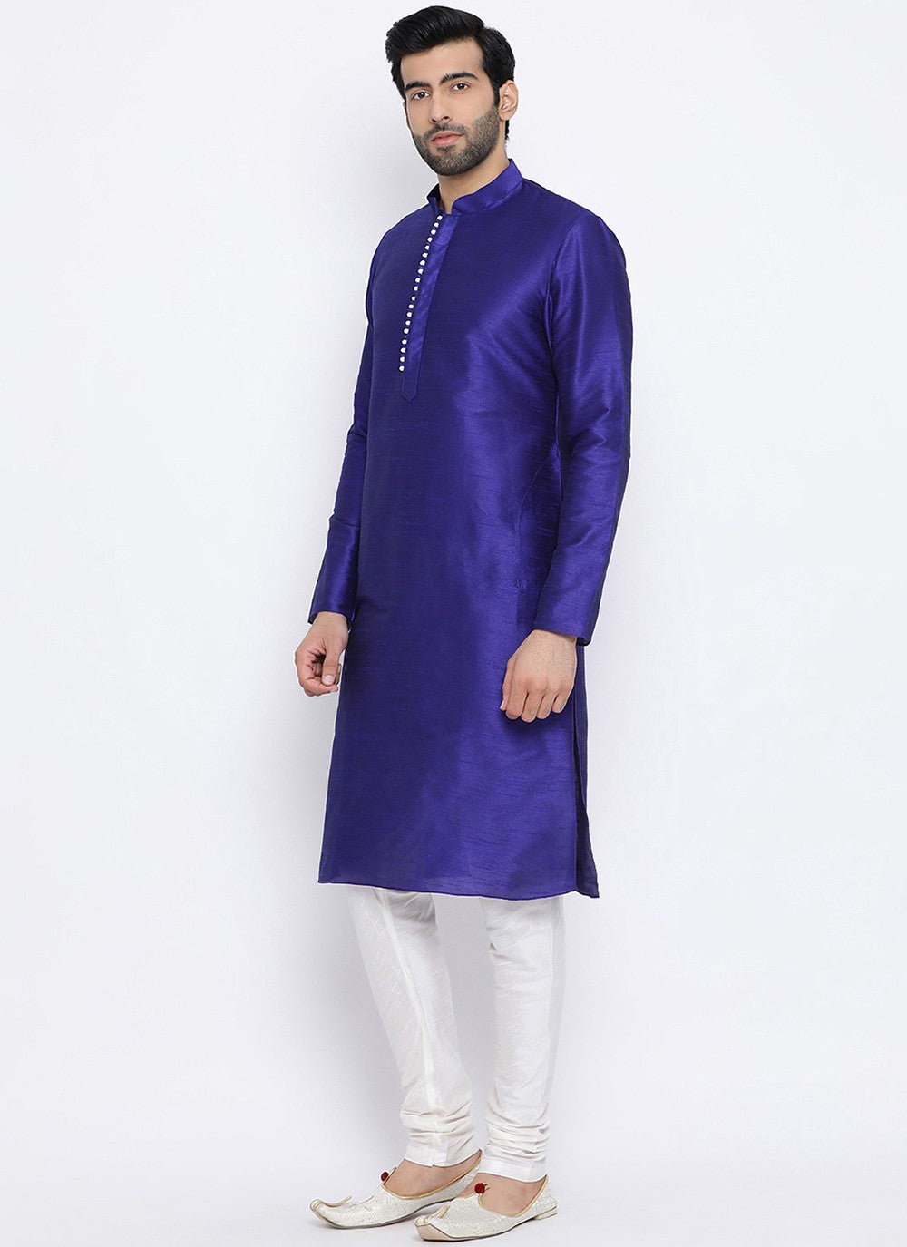 Plain Dupion Silk Blue Kurta Pyjama - M2008