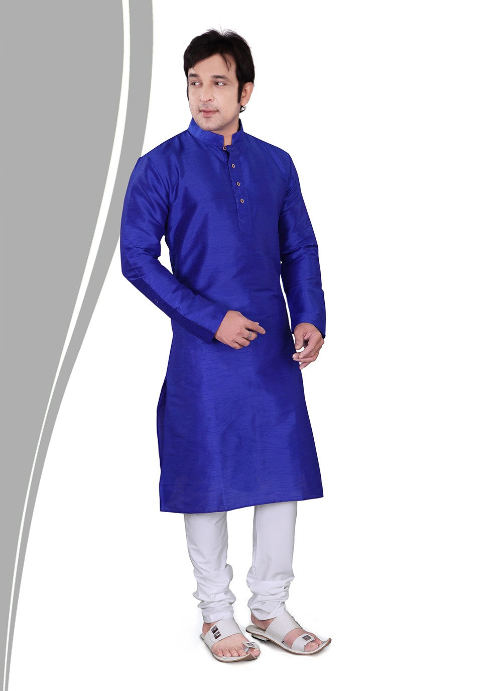 Plain Dupion Silk Blue Kurta Pyjama - M2151