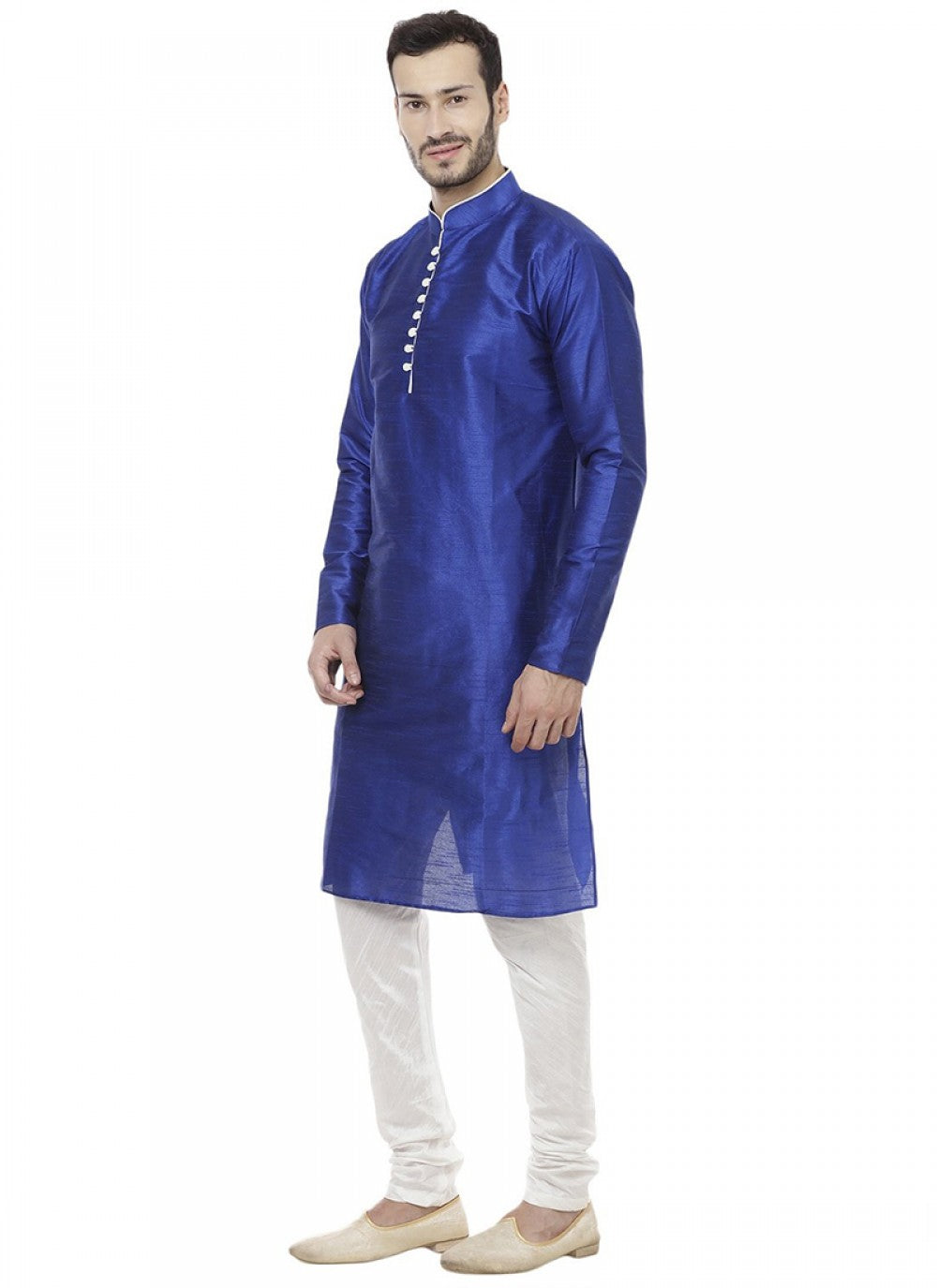 Plain Art Dupion Silk Blue Kurta Pyjama - M1149