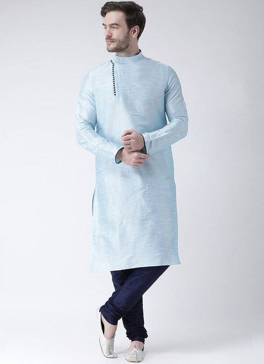 Plain Art Dupion Silk Blue Kurta Pyjama - M1437