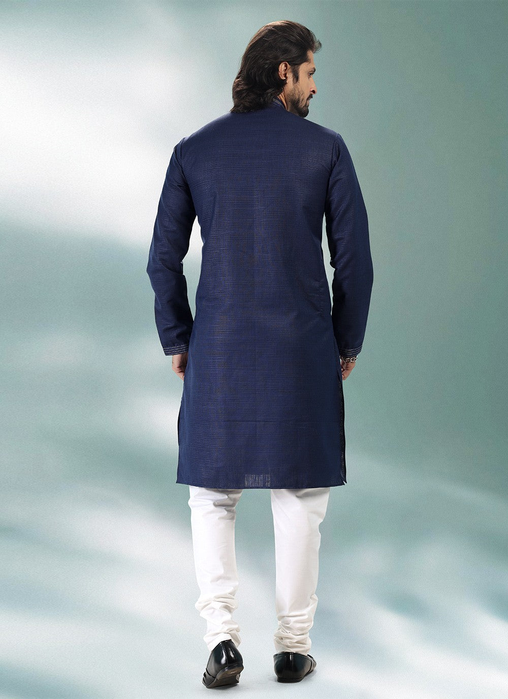 Plain Cotton , Linen Blue Kurta Pyjama - M4912