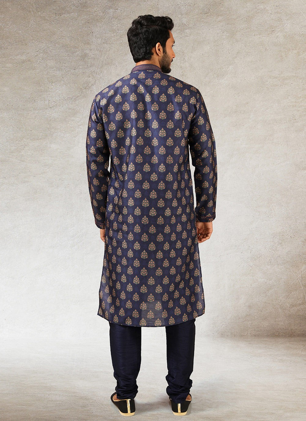 Printed Art Silk Blue Kurta Pyjama - M2866