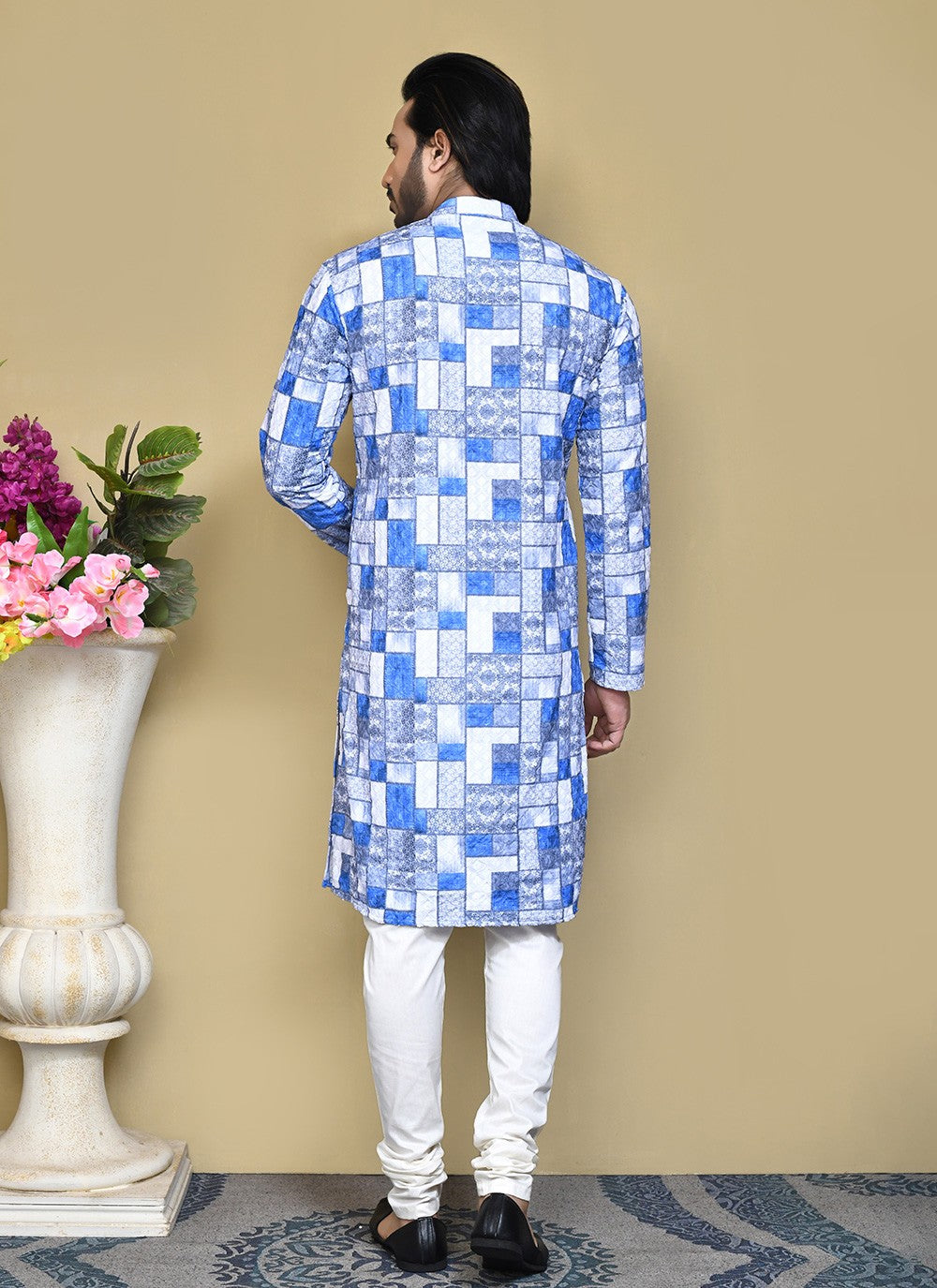 Printed Cotton Blue Kurta Pyjama - M7788