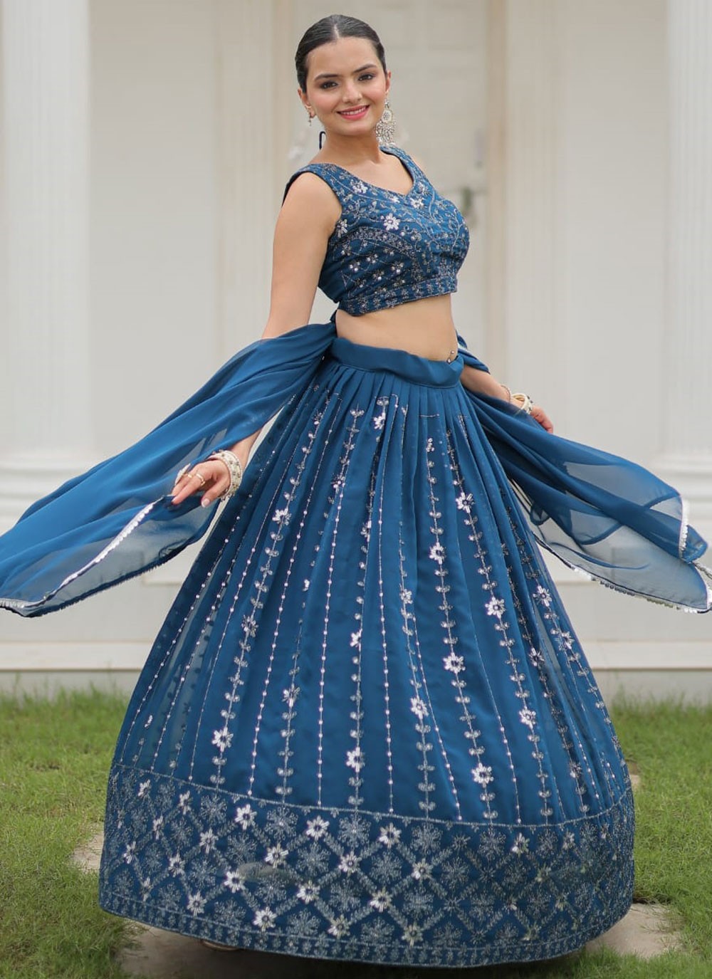 Embroidered Pure Georgette A - Line Lehenga - L2323