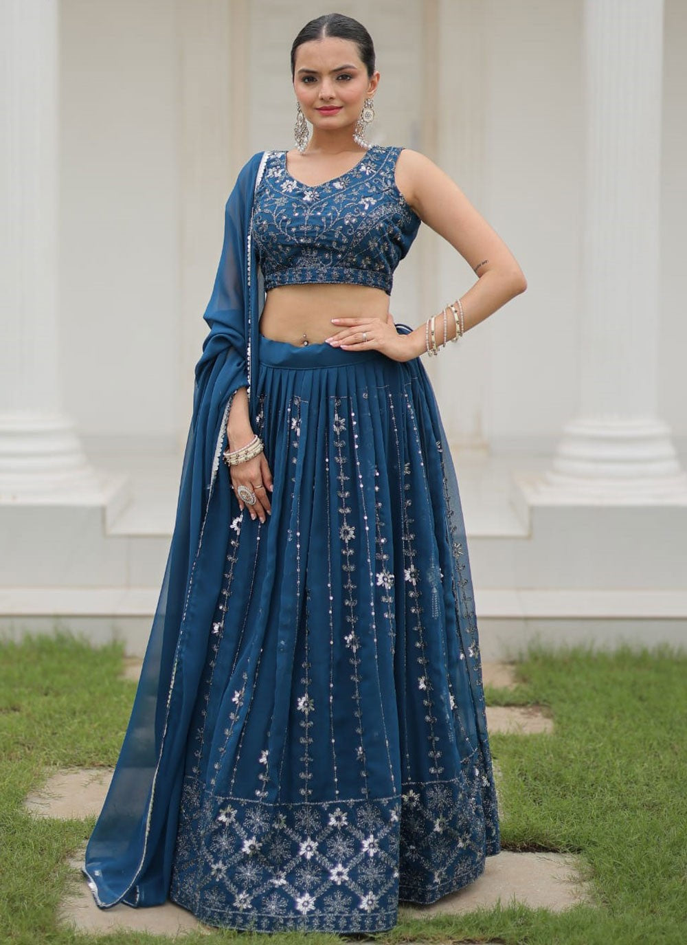 Embroidered Pure Georgette A - Line Lehenga - L2323