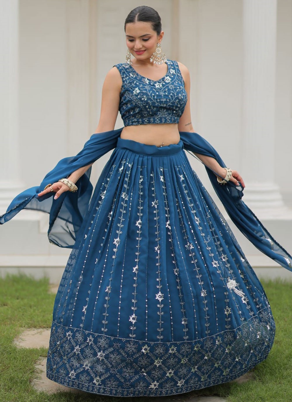 Embroidered Pure Georgette A - Line Lehenga - L2323