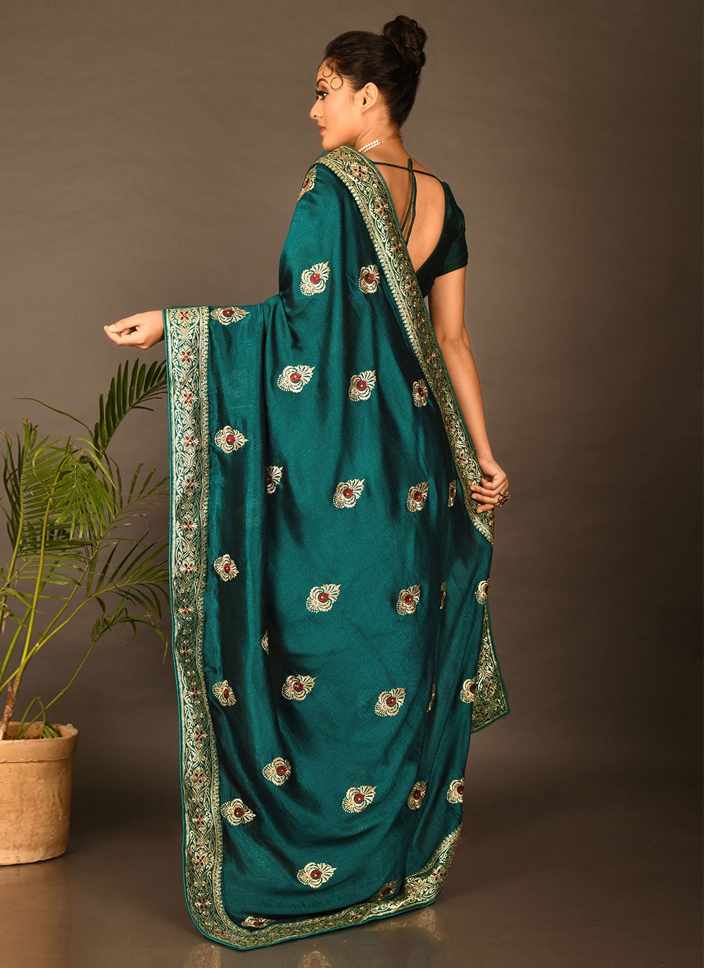 Trendy Embroidered Kanchipuram Silk Saree - S1707