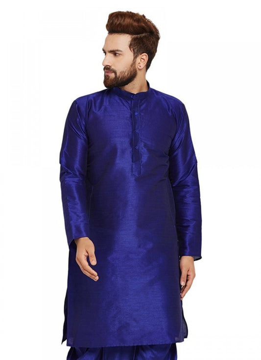 Embroidered Art Dupion Silk Blue Kurta - M1255