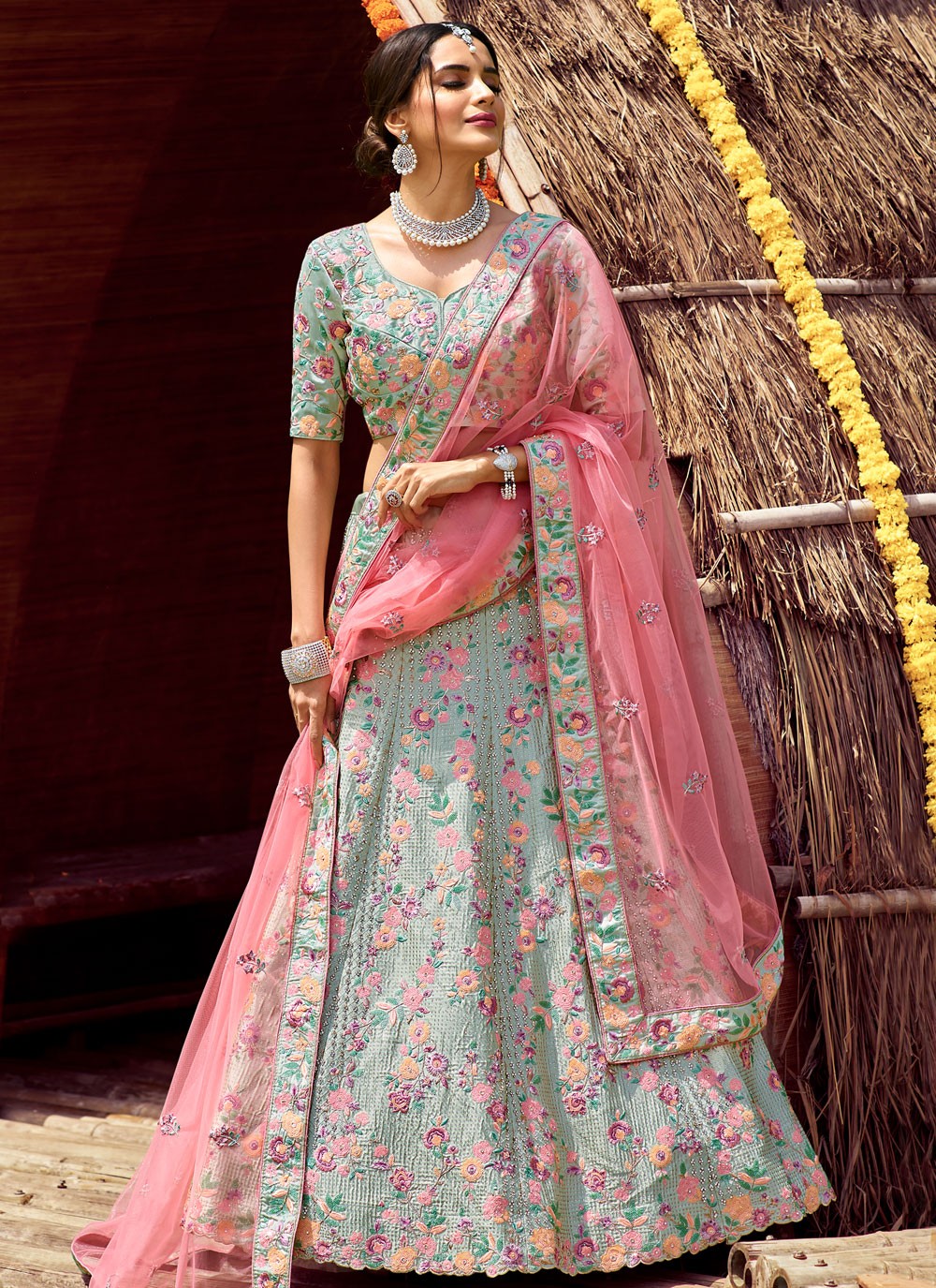 Dori Work Raw Silk A - Line Lehenga - L0362