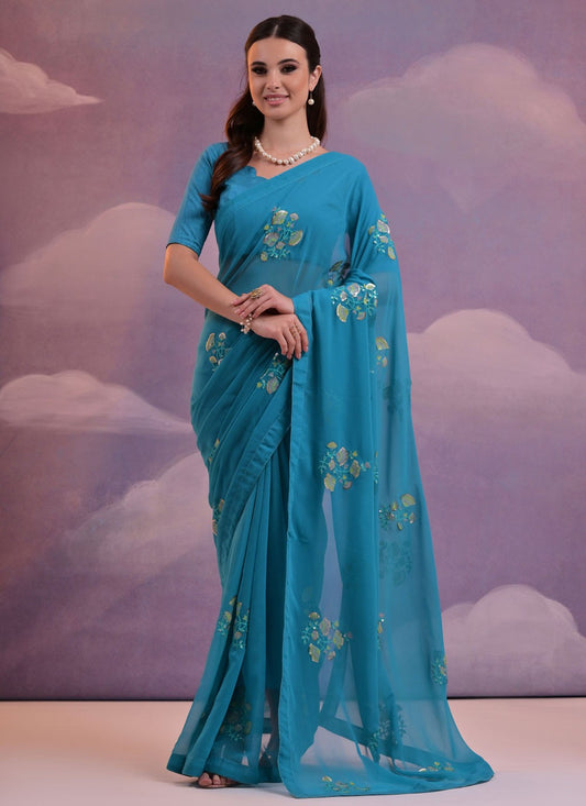 Contemporary Embroidered Georgette Saree - S7328