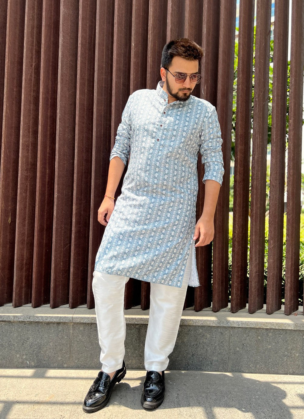 Embroidered Soft Cotton Blue Kurta Pyjama - M5163