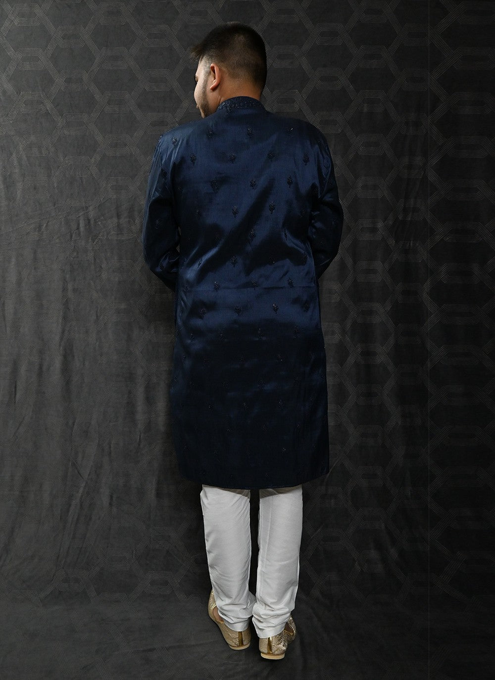 Embroidered Silk Blue Kurta Pyjama - M6204