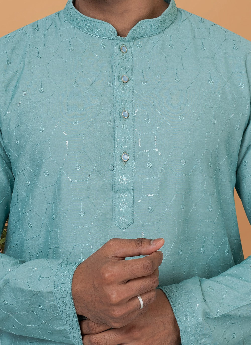 Embroidered Cotton , Viscose Blue Kurta Pyjama - M6350