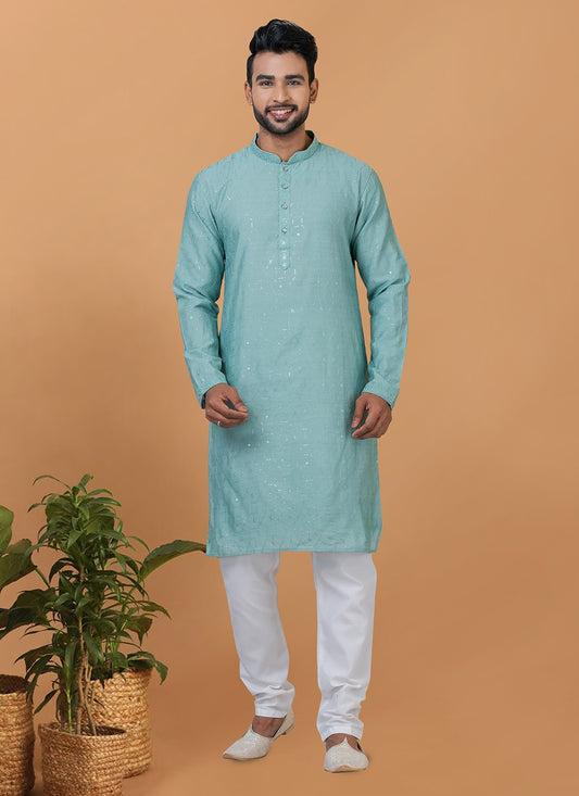 Embroidered Cotton , Viscose Blue Kurta Pyjama - M6350