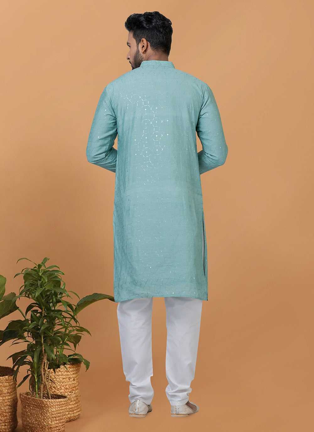 Embroidered Cotton , Viscose Blue Kurta Pyjama - M6350