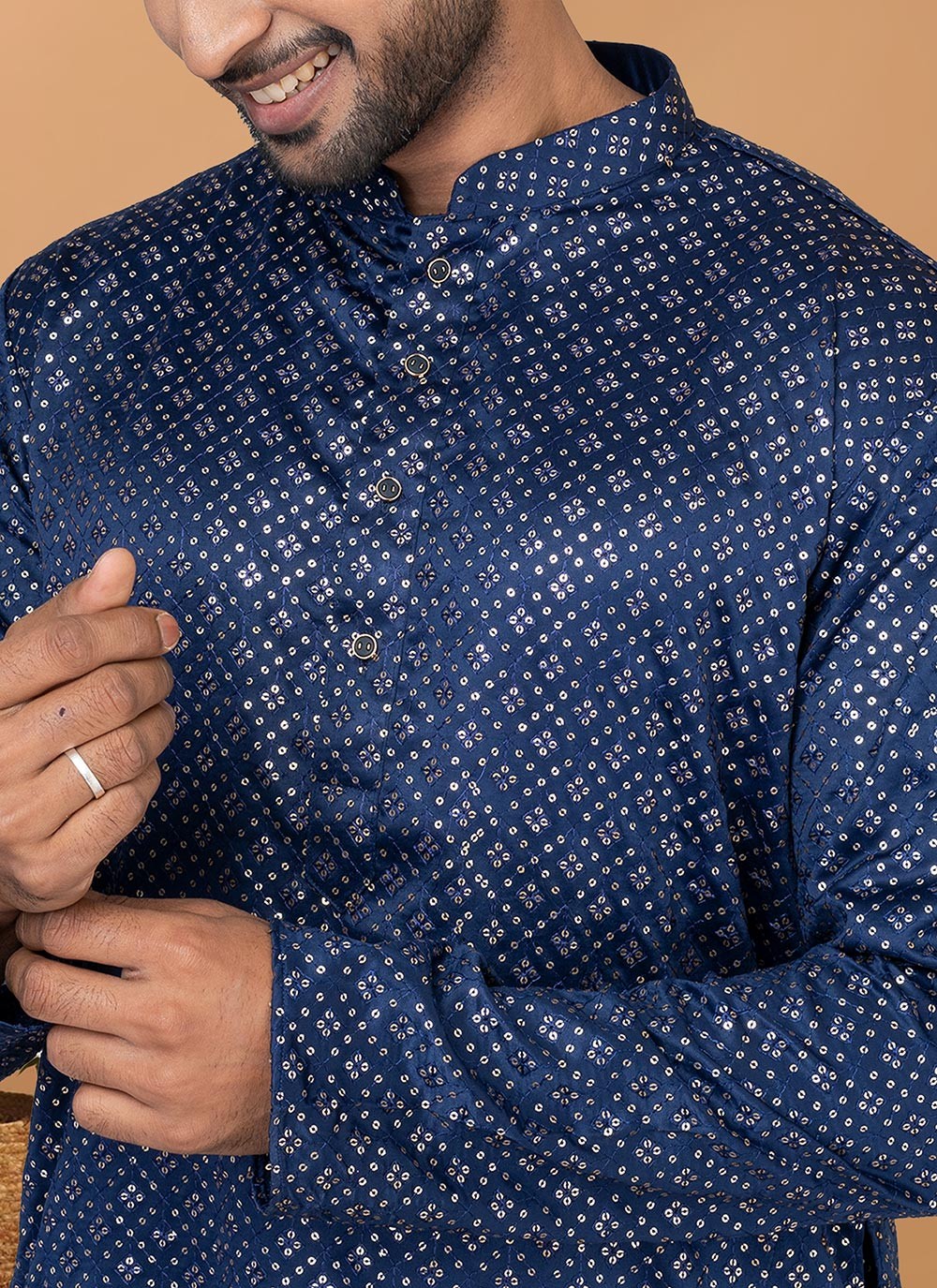 Embroidered Silk Blue Kurta Pyjama - M6243