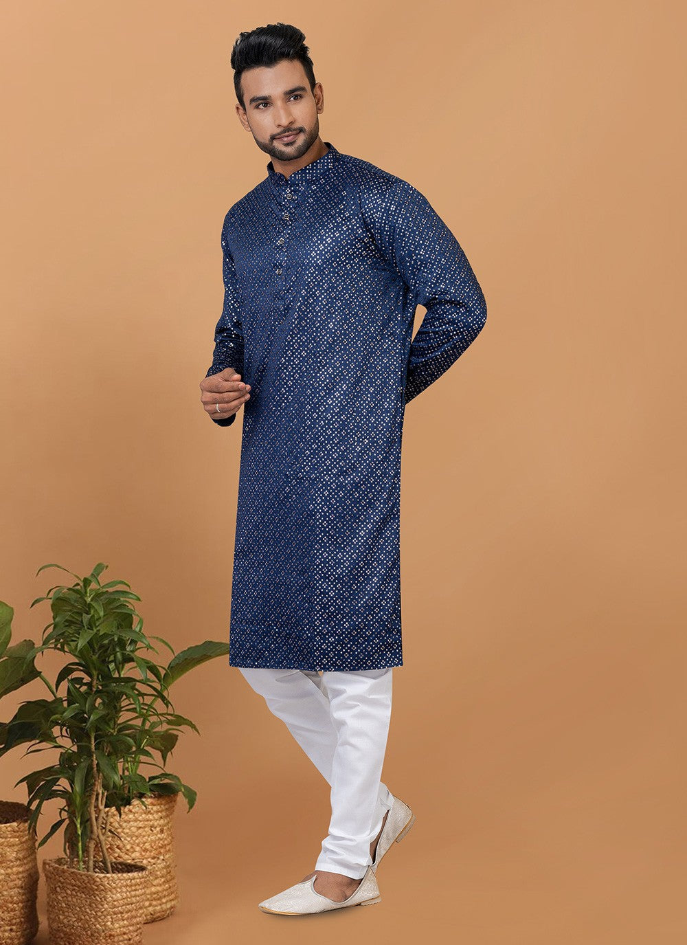 Embroidered Silk Blue Kurta Pyjama - M6243