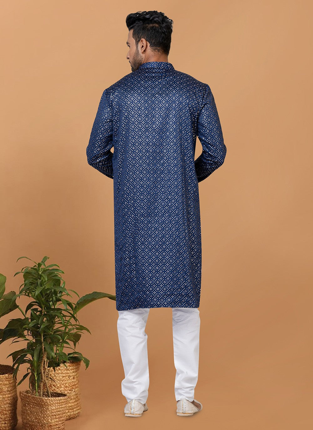 Embroidered Silk Blue Kurta Pyjama - M6243