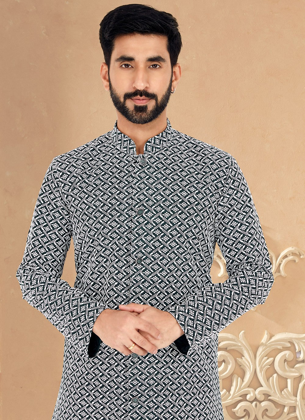 Embroidered Silk Blue Kurta Pyjama - M4969